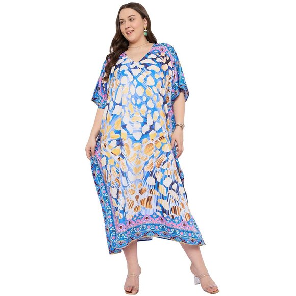 Gypsie Blu Leopard Printed Caftan Dress Stylish Maxi Dresses Christmas Gifts - Picture 3 of 8
